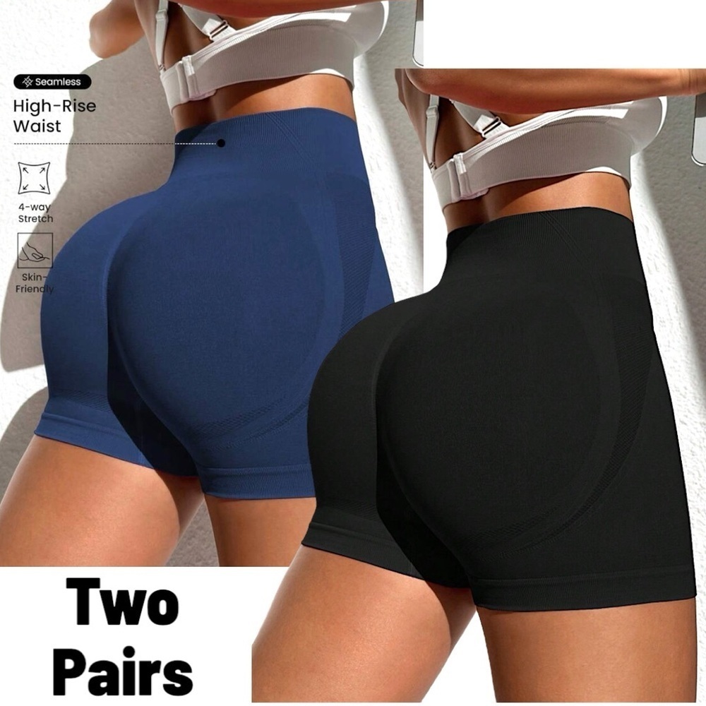 Shein | Seamless High-Rise 4” Shorts | Navy and Black | Size Large